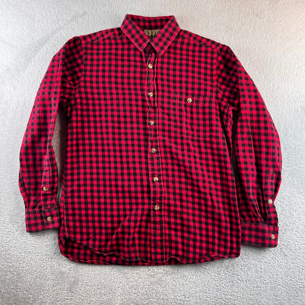 Kiel James Patrick Mens Red Black Buffalo Check Cozy Cabin Flannel Shirt Small